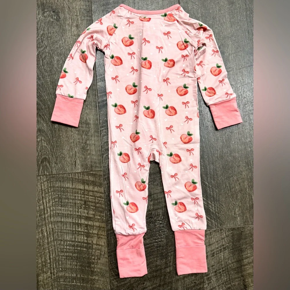 Baby girl Bamboo Zipper Sleeper Pajamas trendy bow and peach print 6-12m